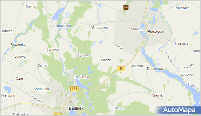 mapa Wilcze gmina Barlinek, Wilcze gmina Barlinek na mapie Targeo