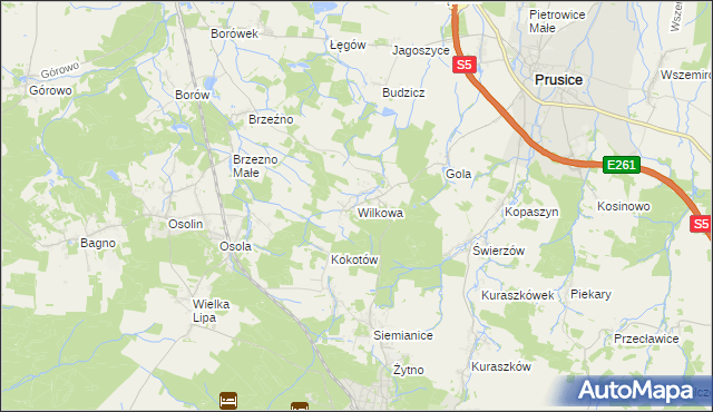 mapa Wilkowa gmina Prusice, Wilkowa gmina Prusice na mapie Targeo