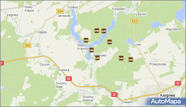 mapa Wojnowo gmina Kargowa, Wojnowo gmina Kargowa na mapie Targeo