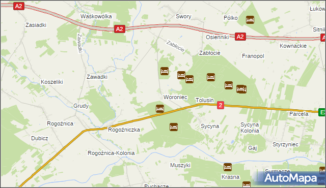 mapa Woroniec gmina Biała Podlaska, Woroniec gmina Biała Podlaska na mapie Targeo
