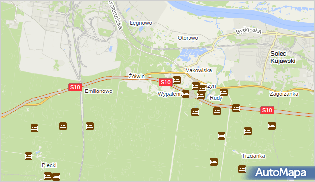 mapa Wypaleniska gmina Solec Kujawski, Wypaleniska gmina Solec Kujawski na mapie Targeo