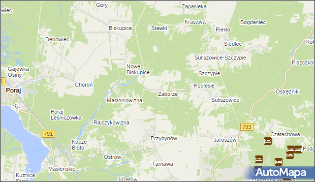 mapa Zaborze gmina Żarki, Zaborze gmina Żarki na mapie Targeo