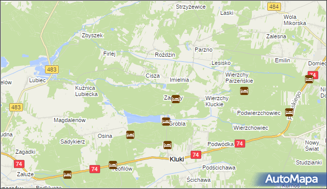 mapa Zagony gmina Kluki, Zagony gmina Kluki na mapie Targeo