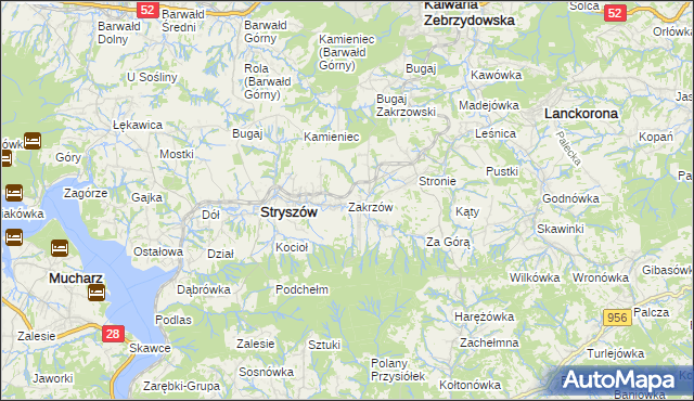 mapa Zakrzów gmina Stryszów, Zakrzów gmina Stryszów na mapie Targeo