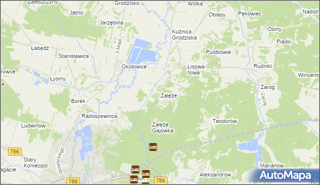 mapa Załęże gmina Koniecpol, Załęże gmina Koniecpol na mapie Targeo