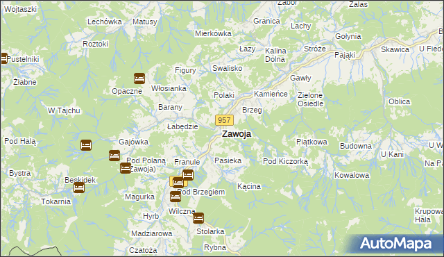 mapa Zawoja, Zawoja na mapie Targeo