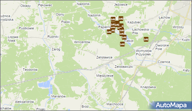 mapa Żelisławice gmina Secemin, Żelisławice gmina Secemin na mapie Targeo