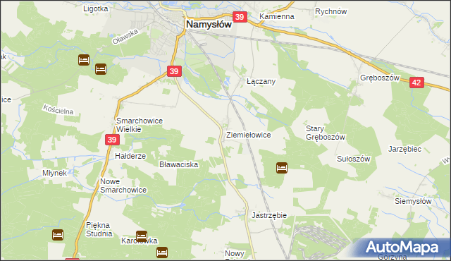 mapa Ziemiełowice, Ziemiełowice na mapie Targeo