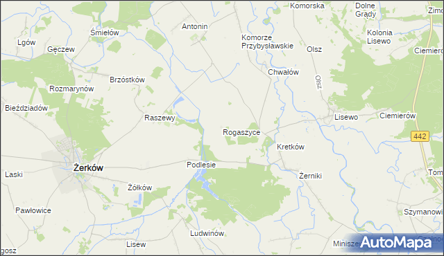 mapa Rogaszyce gmina Żerków, Rogaszyce gmina Żerków na mapie Targeo