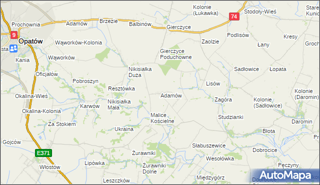 mapa Adamów gmina Lipnik, Adamów gmina Lipnik na mapie Targeo