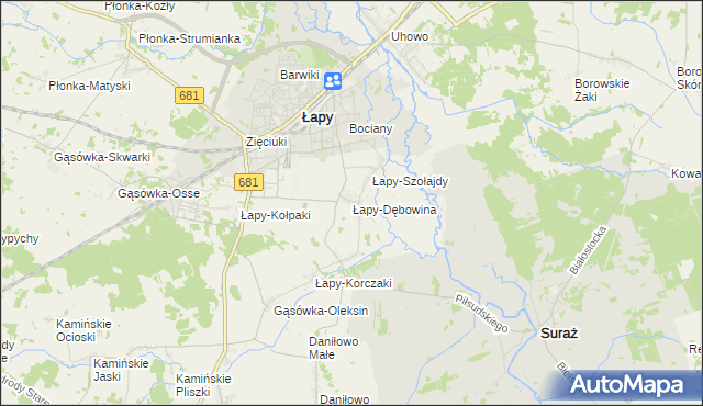 mapa Łapy-Dębowina, Łapy-Dębowina na mapie Targeo