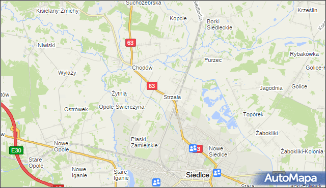 mapa Strzała gmina Siedlce, Strzała gmina Siedlce na mapie Targeo