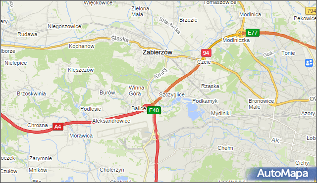 mapa Szczyglice gmina Zabierzów, Szczyglice gmina Zabierzów na mapie Targeo