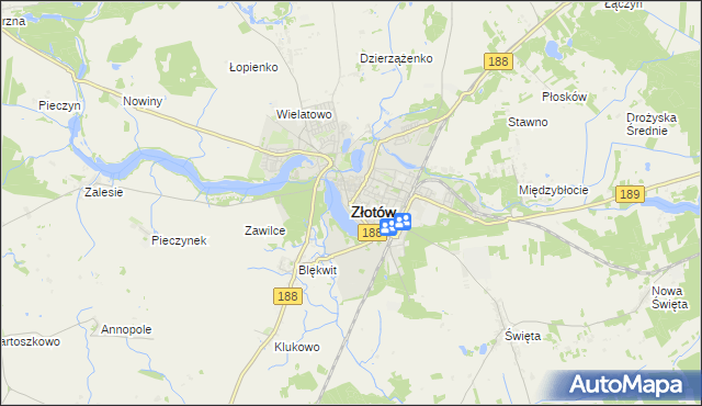 mapa Złotów, Złotów na mapie Targeo