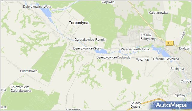 mapa Dzierzkowice-Podwody, Dzierzkowice-Podwody na mapie Targeo