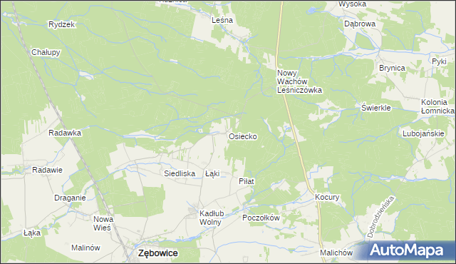 mapa Osiecko gmina Zębowice, Osiecko gmina Zębowice na mapie Targeo