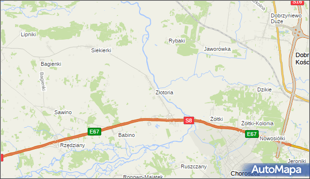 mapa Złotoria gmina Choroszcz, Złotoria gmina Choroszcz na mapie Targeo