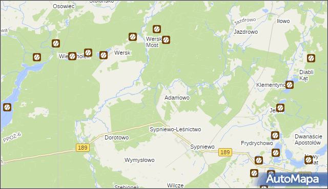 mapa Adamowo gmina Więcbork, Adamowo gmina Więcbork na mapie Targeo