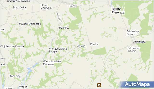 mapa Antolin gmina Modliborzyce, Antolin gmina Modliborzyce na mapie Targeo