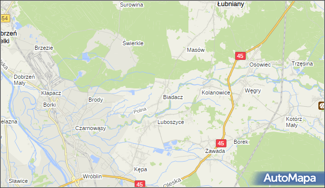mapa Biadacz gmina Łubniany, Biadacz gmina Łubniany na mapie Targeo
