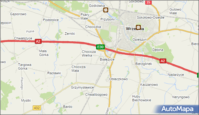 mapa Białężyce, Białężyce na mapie Targeo