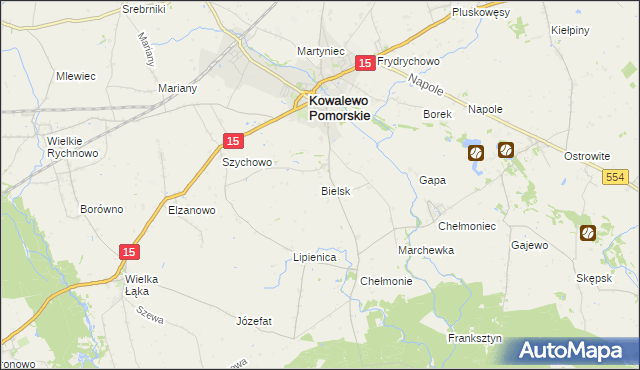 mapa Bielsk gmina Kowalewo Pomorskie, Bielsk gmina Kowalewo Pomorskie na mapie Targeo