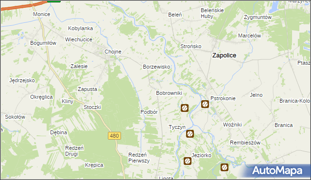 mapa Bobrowniki gmina Sieradz, Bobrowniki gmina Sieradz na mapie Targeo