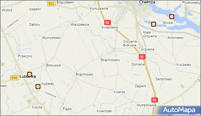 mapa Brąchnówko, Brąchnówko na mapie Targeo
