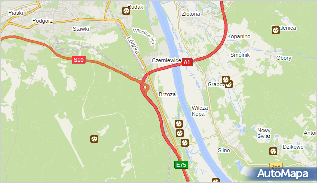 mapa Brzoza gmina Wielka Nieszawka, Brzoza gmina Wielka Nieszawka na mapie Targeo