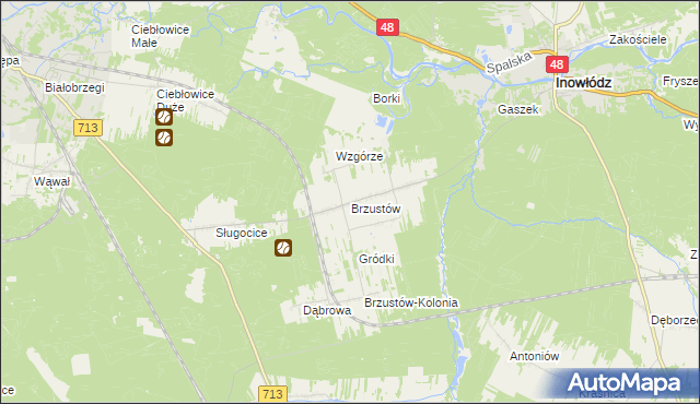 mapa Brzustów gmina Inowłódz, Brzustów gmina Inowłódz na mapie Targeo