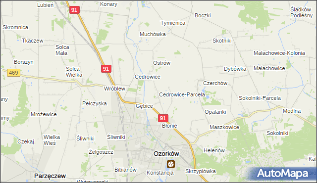 mapa Cedrowice-Parcela, Cedrowice-Parcela na mapie Targeo