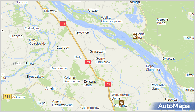 mapa Chmielew gmina Magnuszew, Chmielew gmina Magnuszew na mapie Targeo