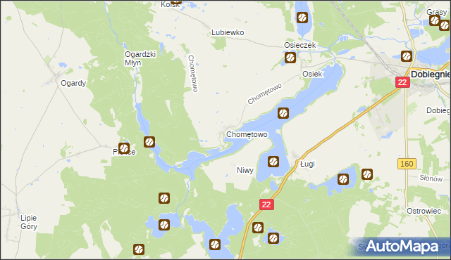 mapa Chomętowo gmina Dobiegniew, Chomętowo gmina Dobiegniew na mapie Targeo