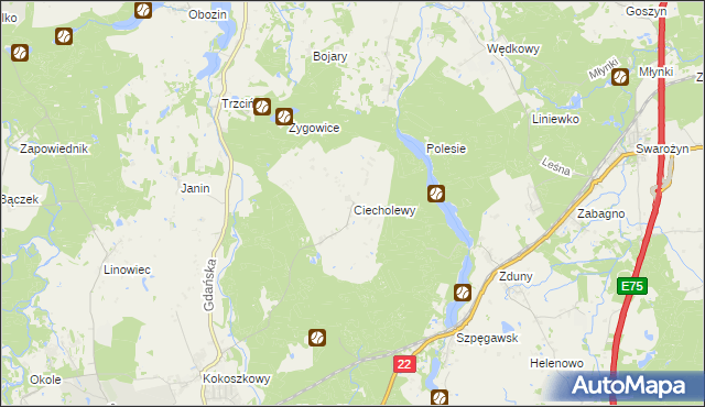 mapa Ciecholewy gmina Starogard Gdański, Ciecholewy gmina Starogard Gdański na mapie Targeo