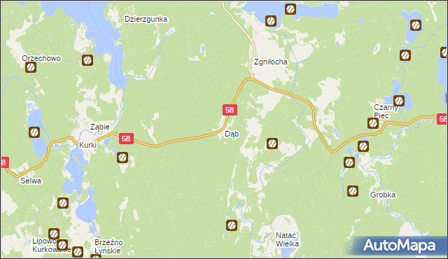 mapa Dąb gmina Olsztynek, Dąb gmina Olsztynek na mapie Targeo