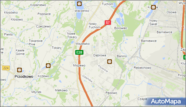 mapa Dąbrowa gmina Żukowo, Dąbrowa gmina Żukowo na mapie Targeo