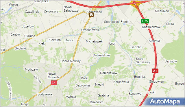 mapa Dobieszków gmina Stryków, Dobieszków gmina Stryków na mapie Targeo