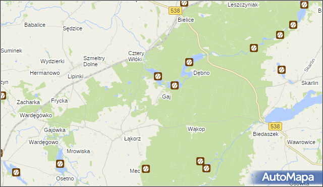 mapa Gaj gmina Biskupiec, Gaj gmina Biskupiec na mapie Targeo