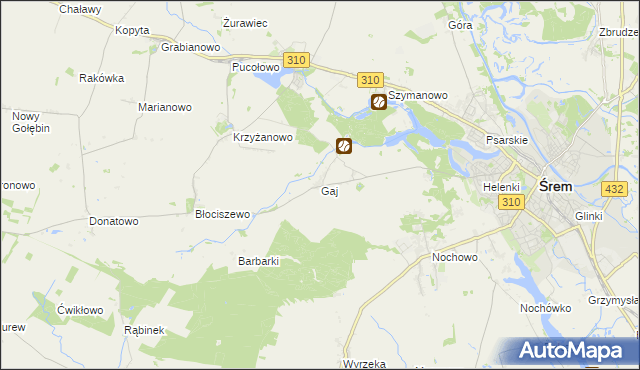 mapa Gaj gmina Śrem, Gaj gmina Śrem na mapie Targeo