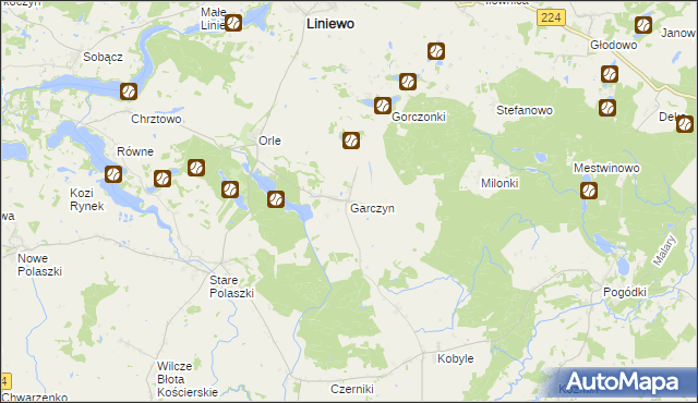 mapa Garczyn gmina Liniewo, Garczyn gmina Liniewo na mapie Targeo