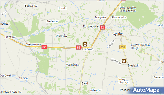 mapa Głębokie gmina Cyców, Głębokie gmina Cyców na mapie Targeo