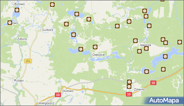mapa Głębokie gmina Kalisz Pomorski, Głębokie gmina Kalisz Pomorski na mapie Targeo