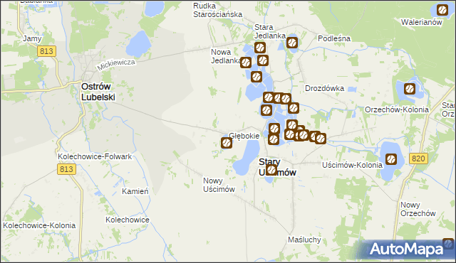 mapa Głębokie gmina Uścimów, Głębokie gmina Uścimów na mapie Targeo