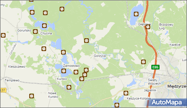 mapa Gorzyca gmina Międzyrzecz, Gorzyca gmina Międzyrzecz na mapie Targeo