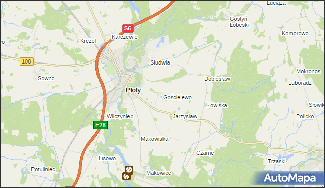 mapa Gościejewo gmina Płoty, Gościejewo gmina Płoty na mapie Targeo