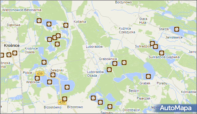 mapa Grabownica gmina Krośnice, Grabownica gmina Krośnice na mapie Targeo