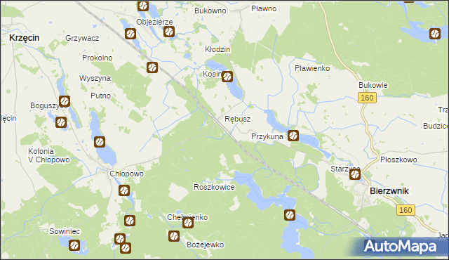 mapa Grzywna gmina Bierzwnik, Grzywna gmina Bierzwnik na mapie Targeo
