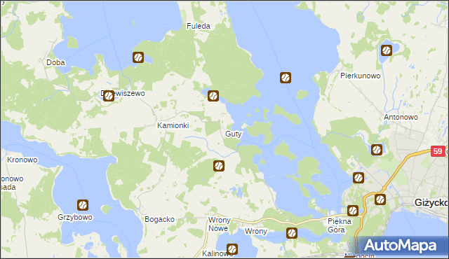 mapa Guty gmina Giżycko, Guty gmina Giżycko na mapie Targeo