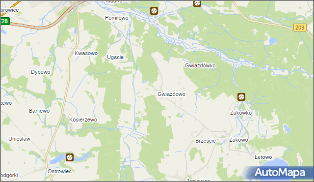 mapa Gwiazdowo gmina Sławno, Gwiazdowo gmina Sławno na mapie Targeo