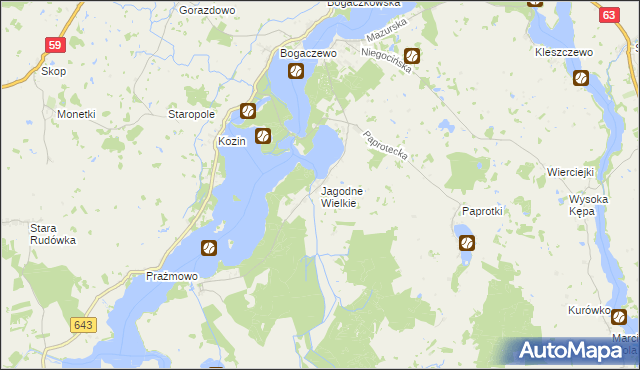 mapa Jagodne Wielkie, Jagodne Wielkie na mapie Targeo